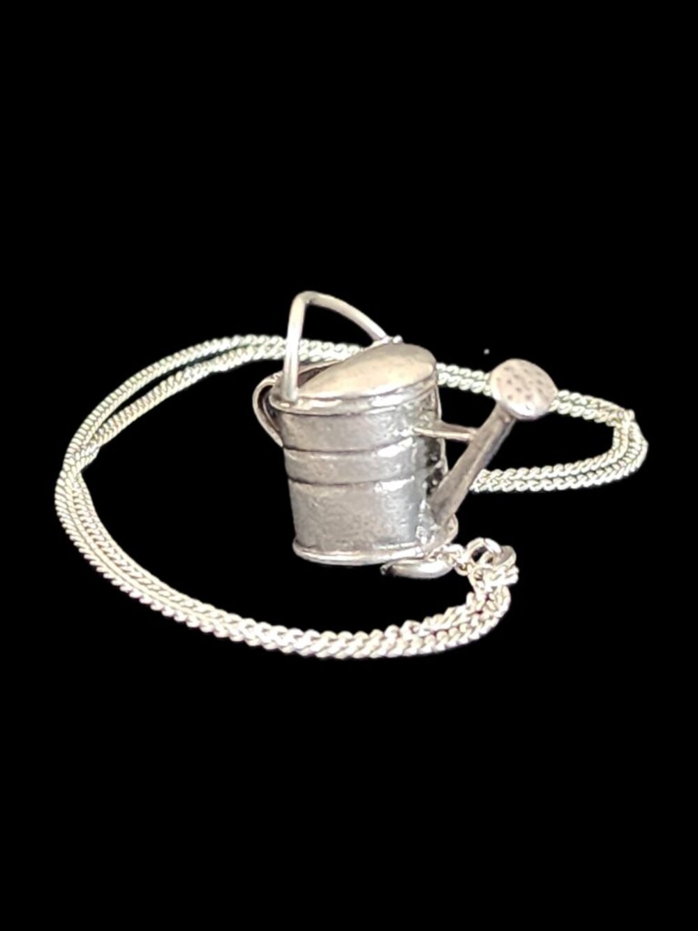VTG 80s 925 Sterling Silver 3D Watering Can Pendant & 925 Chain Necklace 15.5" - Picture 4 of 9
